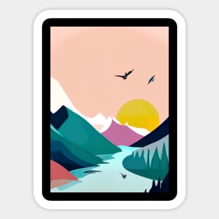 Forest Mountains Sunset Sticker